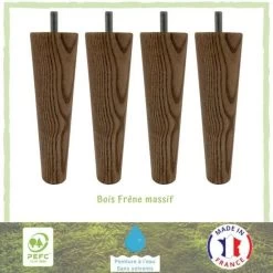 Lot De 4 Pieds De Lit Fuseau Frene Naturel Veiné - Ø 5 Cm - H 19 Cm