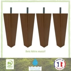 Lot De 4 Pieds De Lit Fuseaux Carrés Droit - Ø 5 Cm - H 14,5 Cm