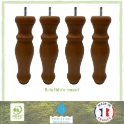 Lot De 4 Pieds De Lit Galaxie Couleur Merisier - Ø 6 Cm - H 19 Cm