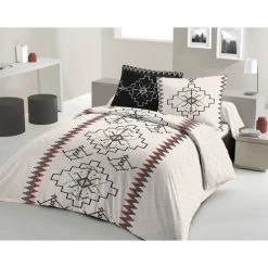 LOVELY HOME Parure De Couette 200x200 Cm + 2 Taies D'oreiller 65x65 Cm - 100% Coton KILIM - Noir