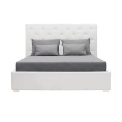 MILES Lit Coffre Adulte Contemporain 140 X 190 Cm Tete De Lit Capitonnée - Simili Blanc - Sommier Blanc -Magasin De Meubles De Chambre À Coucher miles lit coffre adulte contemporain 140 x 190 cm tete de lit capitonnee simili blanc sommier blanc 3612400217772 759755