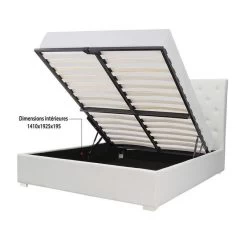 MILES Lit Coffre Adulte Contemporain 140 X 190 Cm Tete De Lit Capitonnée - Simili Blanc - Sommier Blanc -Magasin De Meubles De Chambre À Coucher miles lit coffre adulte contemporain 140 x 190 cm tete de lit capitonnee simili blanc sommier blanc 3612400217772 759757