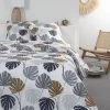 Parure De Lit Sunshine - 2 Personnes - 220 X 240 Cm - 100% Coton - Blanc Motif Tropical - TODAY