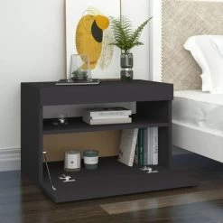 Tables De Chevet à LED 2 Pcs Gris 60x35x40 Cm -Magasin De Meubles De Chambre À Coucher tables de chevet a led 2 pcs gris 60x35x40 cm agglomere 3666722624077 935150