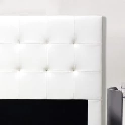 Tête De Lit Capitonnée Simili Cuir Blanc Pitola 160 Cm -Magasin De Meubles De Chambre À Coucher tete de lit capitonnee simili cuir blanc pitola 160 cm 3666722571852 340901
