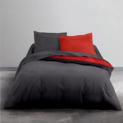 TODAY Parure De Lit Coton 2 Personnes - 200x200 Cm - Bicolore Gris Et Rouge Alix -Magasin De Meubles De Chambre À Coucher today parure de lit coton 2 personnes 200x200 cm bicolore gris et rouge alix 3574641152239 1059879