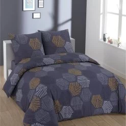VISION Parure De Couette 100% Coton HEXA Gris / Jaune 200x200cm