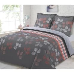 VISION Parure De Couette CORALIE - 220 X 240 Cm - Gris Et Corail